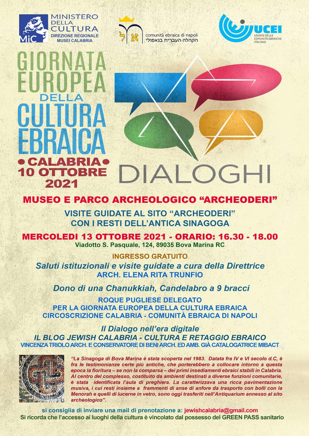 La Giornata Europea della Cultura Ebraica  2021 al Museo e Parco archeologico "Archeoderi"